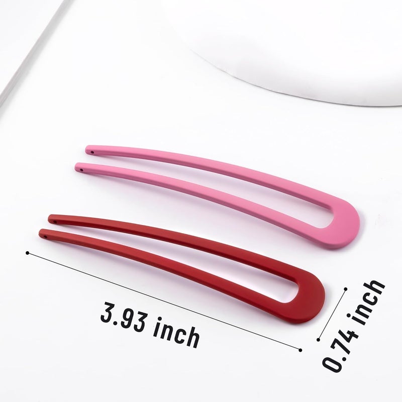 hisial 6Pcs Metal French Hair Pins for Women U Shape Sticks 3.9 Inch Vintage Fork for Hairstyle Accessories(Pink/Orange Red/Red) - Image 2
